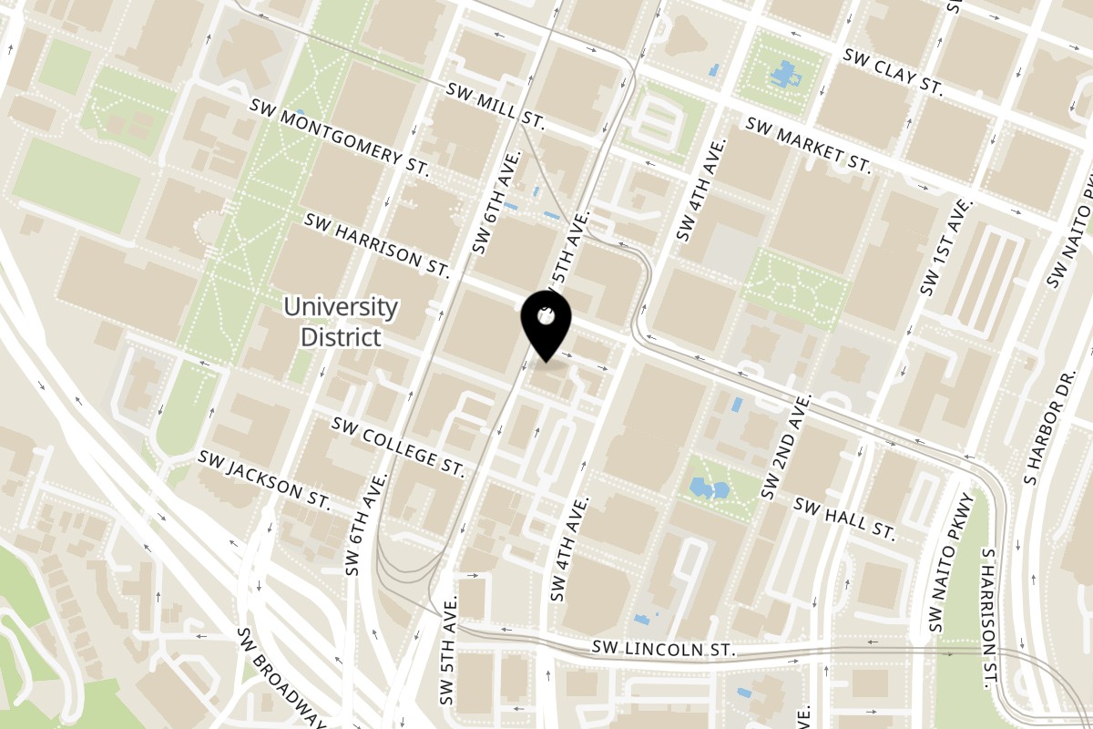 Map showing the location of OG Poke Portland on 1876 SW 5th Ave in Portland